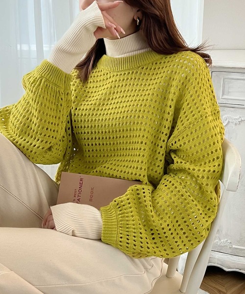 classicalelf（クラシカルエルフ）の「大人の抜け感。メッシュニットプルオーバー（ニット/セーター・レディース・ブラック/パープル/レッド/オフホワイト/グリーン/イエロー・SMALL/MEDIUM/LARGE/X-LARGE）」の18枚目の写真