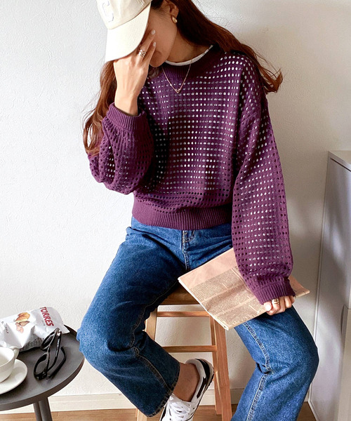 classicalelf（クラシカルエルフ）の「大人の抜け感。メッシュニットプルオーバー（ニット/セーター・レディース・ブラック/パープル/レッド/オフホワイト/グリーン/イエロー・SMALL/MEDIUM/LARGE/X-LARGE）」の21枚目の写真