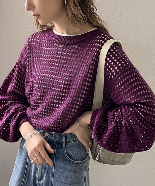 classicalelf（クラシカルエルフ）の「大人の抜け感。メッシュニットプルオーバー（ニット/セーター・レディース・ブラック/パープル/レッド/オフホワイト/グリーン/イエロー・SMALL/MEDIUM/LARGE/X-LARGE）」の22枚目の写真