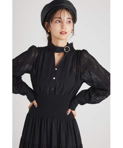 rienda(リエンダ)の「シアーギャザーフレアワンピース(ワンピース・レディース・ブラック/ブラック系その他/ブラウン系その他/グリーン系その他・SMALL/MEDIUM)」の9枚目の写真