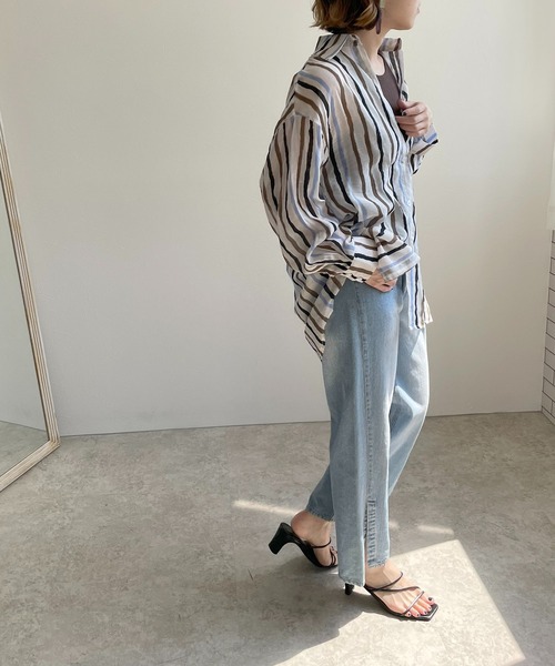 LHELBIE(レルビエ)の「シアーストライプシャツ(シャツ/ブラウス・レディース・ブラック/カーキ/ブルー・M)」の14枚目の写真