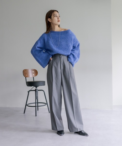 mystic（ミスティック）の「袖フレアショートニット（ニット/セーター・レディース・オフホワイト/チャコールグレー/ブルー・FREE）」の6枚目の写真