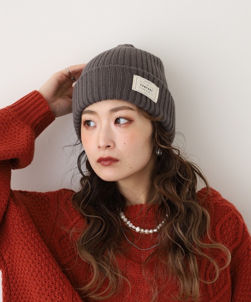 FUNALIVE（ファンアライブ）の「joujoulier リブニット帽（ニットキャップ/ビーニー・レディース・アイボリー/ブラック/ブルー/グレー/ピンク/ブラウン/グリーン/イエロー/ブルーグレー/ライム/ダークグレー/オレンジ/ブルー系/ブラウン系/ピンク系/チャコール/イエロー系/ブラック系/ネイビー系・FREE）」の7枚目の写真