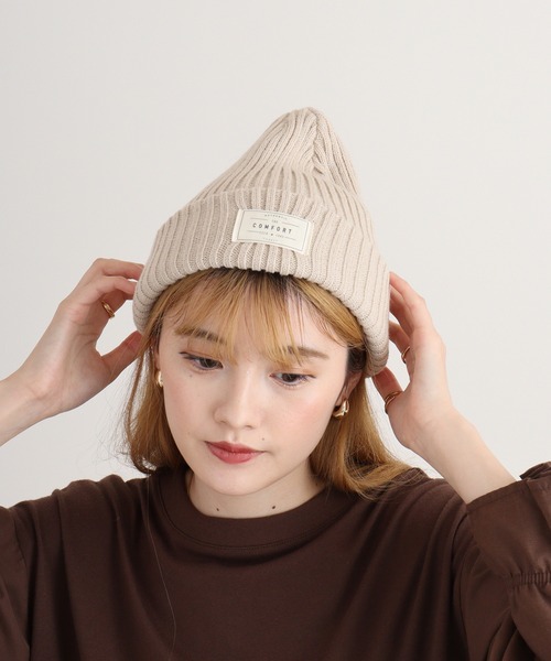 FUNALIVE（ファンアライブ）の「joujoulier リブニット帽（ニットキャップ/ビーニー・レディース・アイボリー/ブラック/ブルー/グレー/ピンク/ブラウン/グリーン/イエロー/ブルーグレー/ライム/ダークグレー/オレンジ/ブルー系/ブラウン系/ピンク系/チャコール/イエロー系/ブラック系/ネイビー系・FREE）」の2枚目の写真