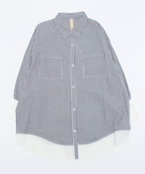 Q(キュー)の「ストライプギャザースリーブビッグシャツ(シャツ/ブラウス・レディース・ブラック系その他・MEDIUM)」の3枚目の写真