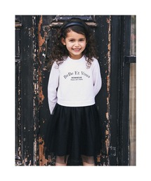 BeBe（ベベ）の「BeBe/リブロゴ刺繍ドットチュールドッキングワンピース(90~150cm)（ワンピース・キッズ）」