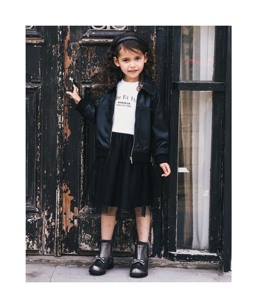 BeBe（ベベ）の「BeBe/リブロゴ刺繍ドットチュールドッキングワンピース(90~150cm)（ワンピース・キッズ・ブラック・100/140/150/120/130/110/90）」の7枚目の写真