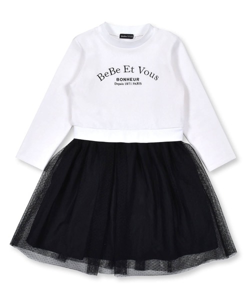 BeBe（ベベ）の「BeBe/リブロゴ刺繍ドットチュールドッキングワンピース(90~150cm)（ワンピース・キッズ・ブラック・100/140/150/120/130/110/90）」の2枚目の写真