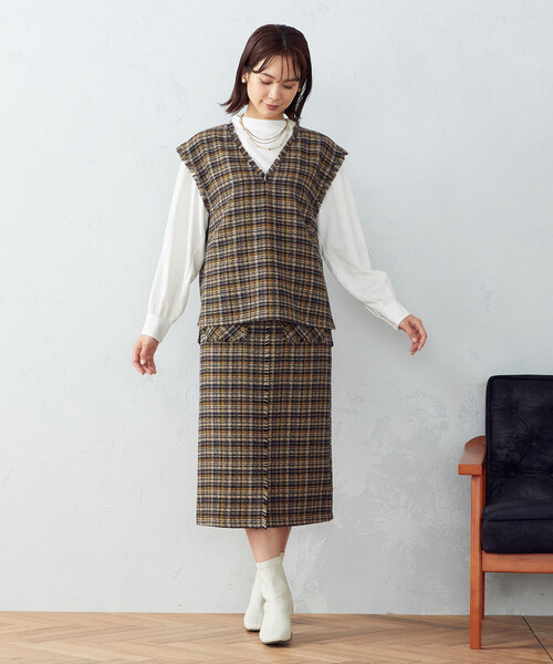 COMME CA ISM（コムサイズム）の「【セットアップ対応】 ツイード　スカート（スカート・レディース・レッド/ネイビー・MEDIUM/LARGE）」の5枚目の写真