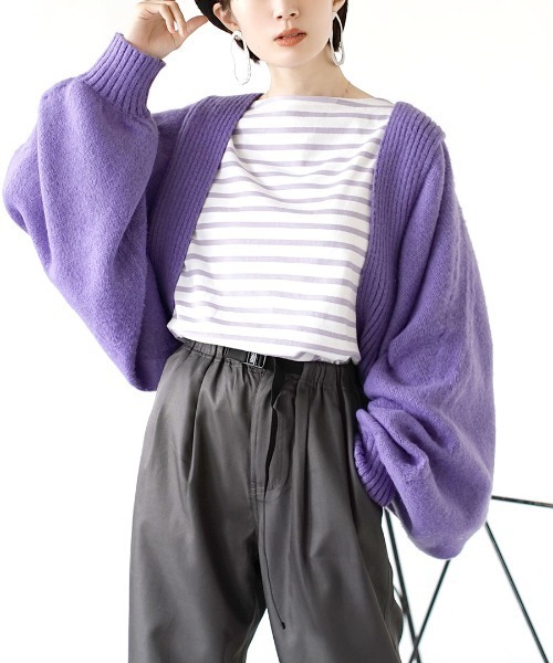 zootie(ズーティー)の「モヘアリーニット ボリューム袖ボレロ(カーディガン/ボレロ・レディース・グリーン/アイボリー/ピンク/グレー系その他/パープル・フリー)」の4枚目の写真