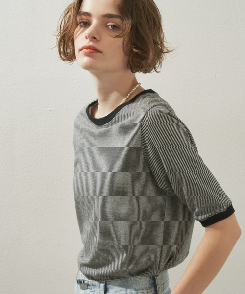 Unitage（ユニテージ）の「ボーダーリンガーT（Tシャツ/カットソー・レディース・レッド/ブラック/ダークグリーン・FREE）」の4枚目の写真