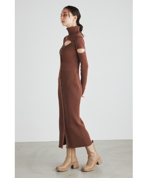 リエンダワンピ。値下げ rienda | 2WAY ZIPタイトknit OP (ワンピース(ミニ・ミディアム