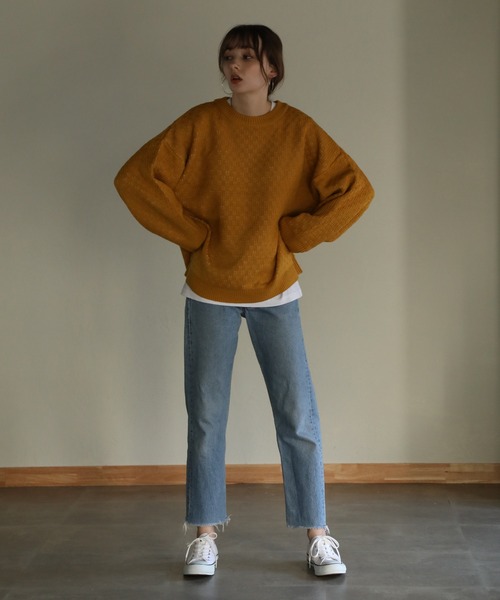 aity（アイティ）の「ショートニットプルオーバー（ニット/セーター・レディース・ブラック/アイボリー/ネイビー/イエロー/オレンジ/グリーン・M）」の5枚目の写真