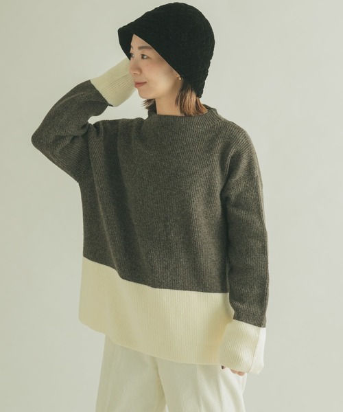 FORK&SPOON（フォークアンドスプーン）の「FORK&SPOON　片畦バイカラーニット（ニット/セーター・レディース・ネイビー/グレー・1）」の5枚目の写真