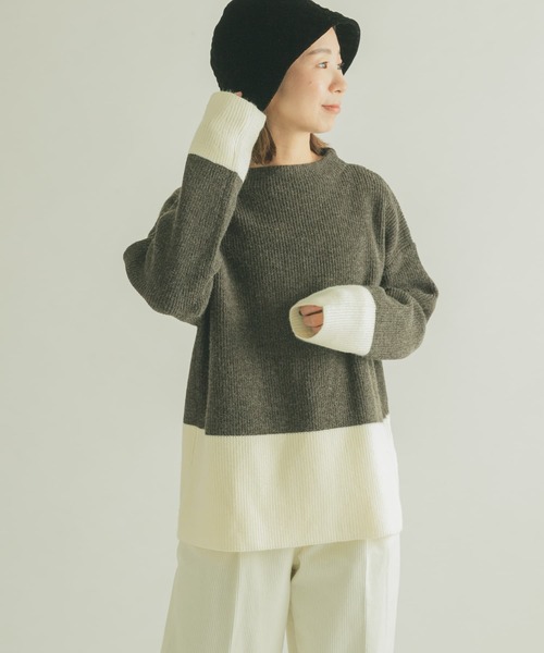 FORK&SPOON（フォークアンドスプーン）の「FORK&SPOON　片畦バイカラーニット（ニット/セーター・レディース・ネイビー/グレー・1）」の16枚目の写真