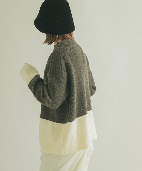 FORK&SPOON（フォークアンドスプーン）の「FORK&SPOON　片畦バイカラーニット（ニット/セーター・レディース・ネイビー/グレー・1）」の3枚目の写真