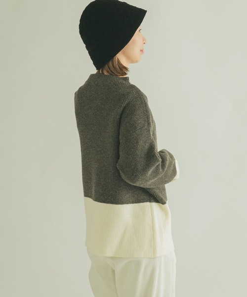 FORK&SPOON（フォークアンドスプーン）の「FORK&SPOON　片畦バイカラーニット（ニット/セーター・レディース・ネイビー/グレー・1）」の8枚目の写真