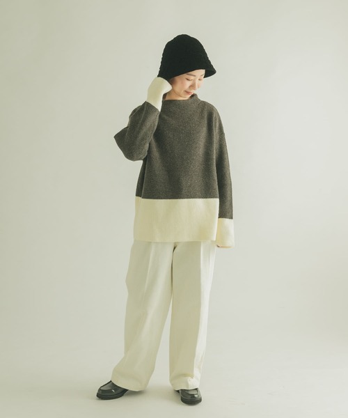 FORK&SPOON（フォークアンドスプーン）の「FORK&SPOON　片畦バイカラーニット（ニット/セーター・レディース・ネイビー/グレー・1）」の14枚目の写真