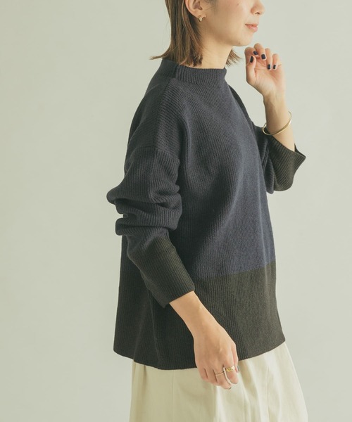 FORK&SPOON（フォークアンドスプーン）の「FORK&SPOON　片畦バイカラーニット（ニット/セーター・レディース・ネイビー/グレー・1）」の12枚目の写真