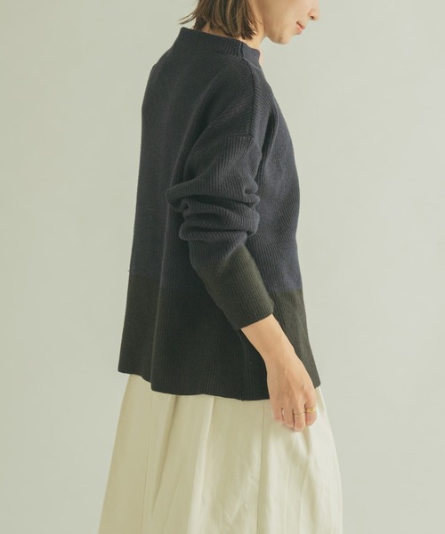 FORK&SPOON（フォークアンドスプーン）の「FORK&SPOON　片畦バイカラーニット（ニット/セーター・レディース・ネイビー/グレー・1）」の10枚目の写真