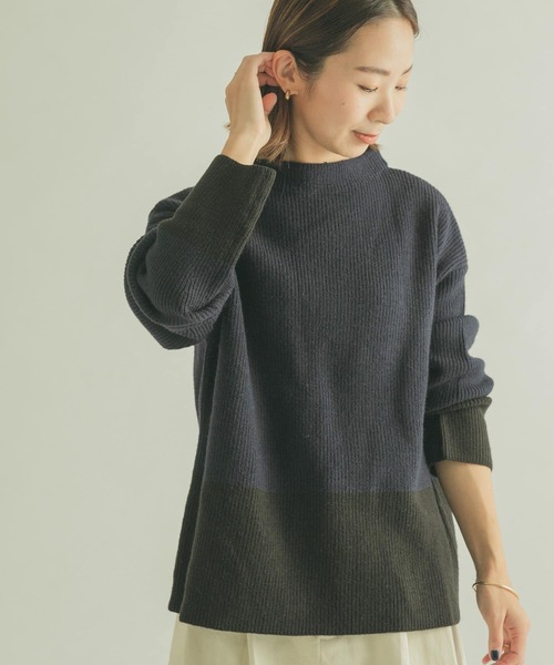 FORK&SPOON（フォークアンドスプーン）の「FORK&SPOON　片畦バイカラーニット（ニット/セーター・レディース・ネイビー/グレー・1）」の19枚目の写真