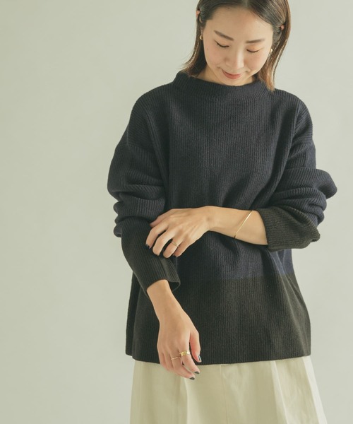 FORK&SPOON（フォークアンドスプーン）の「FORK&SPOON　片畦バイカラーニット（ニット/セーター・レディース・ネイビー/グレー・1）」の6枚目の写真