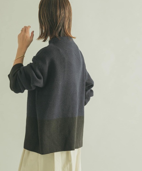 FORK&SPOON（フォークアンドスプーン）の「FORK&SPOON　片畦バイカラーニット（ニット/セーター・レディース・ネイビー/グレー・1）」の17枚目の写真