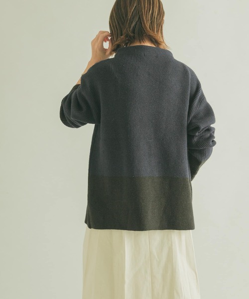 FORK&SPOON（フォークアンドスプーン）の「FORK&SPOON　片畦バイカラーニット（ニット/セーター・レディース・ネイビー/グレー・1）」の18枚目の写真