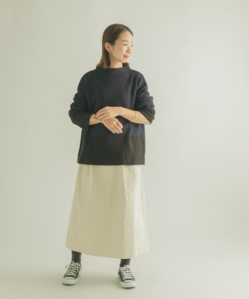 FORK&SPOON（フォークアンドスプーン）の「FORK&SPOON　片畦バイカラーニット（ニット/セーター・レディース・ネイビー/グレー・1）」の4枚目の写真