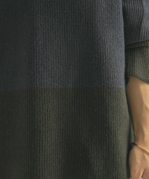 FORK&SPOON（フォークアンドスプーン）の「FORK&SPOON　片畦バイカラーニット（ニット/セーター・レディース・ネイビー/グレー・1）」の9枚目の写真