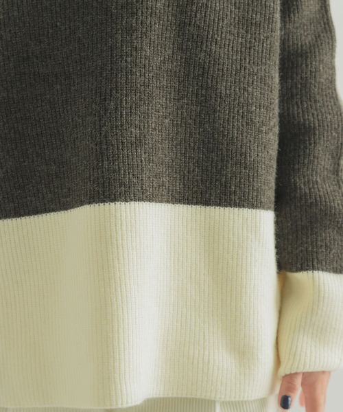 FORK&SPOON（フォークアンドスプーン）の「FORK&SPOON　片畦バイカラーニット（ニット/セーター・レディース・ネイビー/グレー・1）」の15枚目の写真