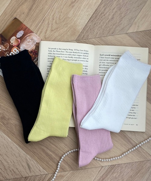 WEGO（ウィゴー）の「WEGO/カラーリブソックス（ソックス/靴下・レディース・ブラック/イエロー/ホワイト/ピンク・23-25cm）」の5枚目の写真
