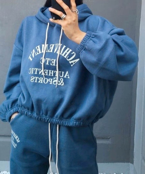 Dalfwin（ダールフィン）の「2023新作 韓国ファッション スウェット ルームウェア レディース 裏起毛あり【上下セット】ACHIEVEMENTセットアップ　スウェット　2023AW 秋冬新作（ルームウェア/パジャマ・レディース・オートミール/ブルー/ブラック・FREE）」の20枚目の写真