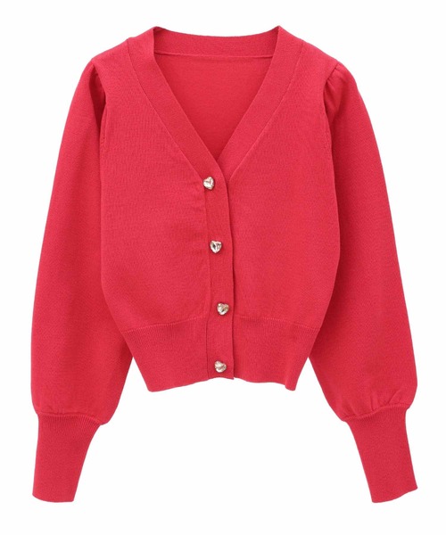 31 Sons de mode（トランテアン　ソン　ドゥ　モード）の「ハートビジューＶネックカーディガン（カーディガン/ボレロ・レディース・レッド/オフホワイト/ブラック・36）」の2枚目の写真