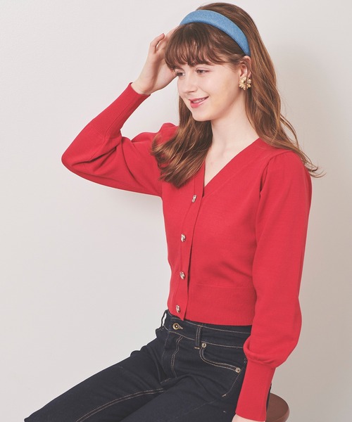 31 Sons de mode（トランテアン　ソン　ドゥ　モード）の「ハートビジューＶネックカーディガン（カーディガン/ボレロ・レディース・レッド/オフホワイト/ブラック・36）」の16枚目の写真