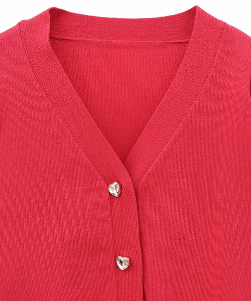 31 Sons de mode（トランテアン　ソン　ドゥ　モード）の「ハートビジューＶネックカーディガン（カーディガン/ボレロ・レディース・レッド/オフホワイト/ブラック・36）」の5枚目の写真