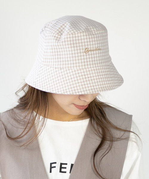 14+(イチヨンプラス)の「ギンガムチェック刺繍入りバケットハット(ハット・レディース・ベージュ/パープル/ブラック・FREE)」の9枚目の写真