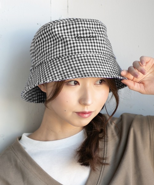 14+(イチヨンプラス)の「ギンガムチェック刺繍入りバケットハット(ハット・レディース・ベージュ/パープル/ブラック・FREE)」の18枚目の写真