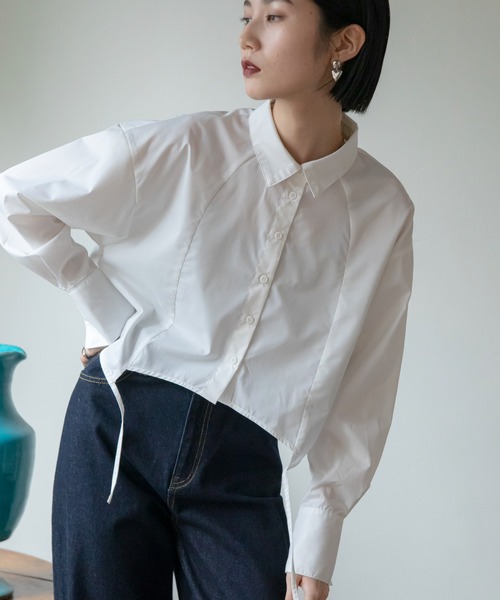 VACANCY(ヴァカンシー)の「ドロスト切替ショートシャツ(シャツ/ブラウス・レディース・ブルー/ホワイト/ブラック・FREE)」の2枚目の写真