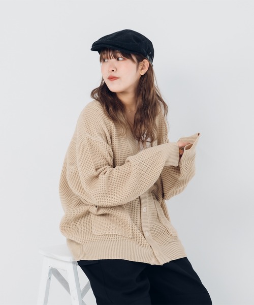 kutir(クティール)の「ビックシルエットワッフルニットカーディガン(カーディガン/ボレロ・メンズ・ミント/オレンジ/ライトベージュ/ブラック・MEDIUM/SMALL/LARGE)」の3枚目の写真