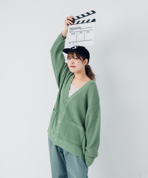 kutir(クティール)の「ビックシルエットワッフルニットカーディガン(カーディガン/ボレロ・メンズ・ミント/オレンジ/ライトベージュ/ブラック・MEDIUM/SMALL/LARGE)」の4枚目の写真