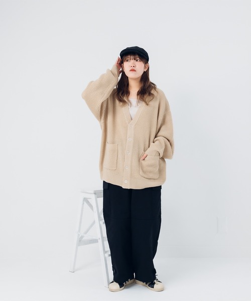 kutir(クティール)の「ビックシルエットワッフルニットカーディガン(カーディガン/ボレロ・メンズ・ミント/オレンジ/ライトベージュ/ブラック・MEDIUM/SMALL/LARGE)」の15枚目の写真