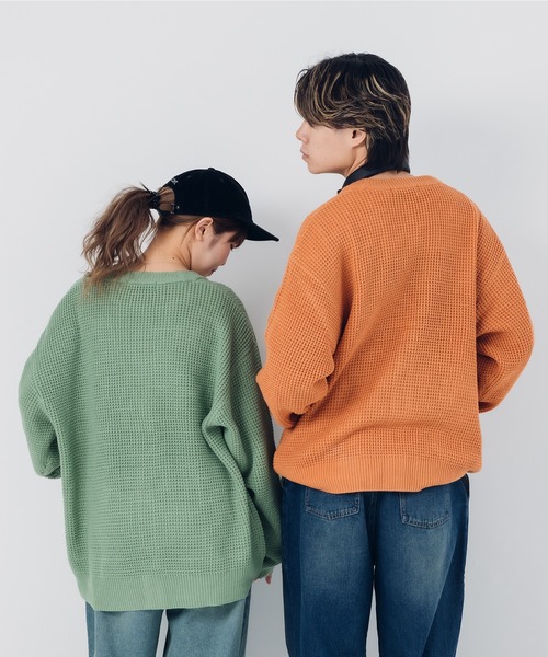 kutir(クティール)の「ビックシルエットワッフルニットカーディガン(カーディガン/ボレロ・メンズ・ミント/オレンジ/ライトベージュ/ブラック・MEDIUM/SMALL/LARGE)」の21枚目の写真