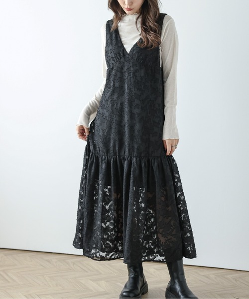 AMELY(エミリー)の「ジャガードレースワンピース(ワンピース・レディース・ホワイト/ブラック・M/L)」の1枚目の写真