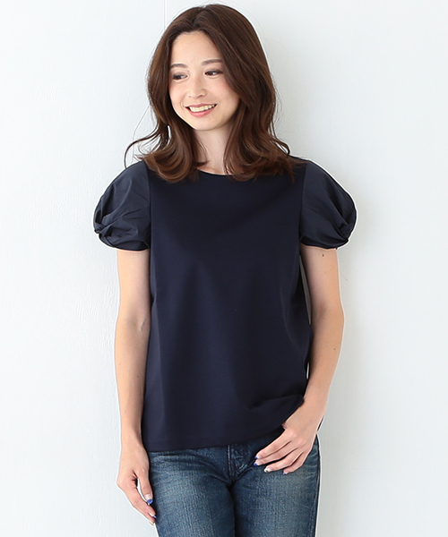 Demi-Luxe BEAMS（デミルクス ビームス）の「Demi-Luxe BEAMS / ボートネック ツイスト袖 プルオーバー（Tシャツ/カットソー・レディース・ホワイト/ネイビー・ONE SIZE）」の2枚目の写真