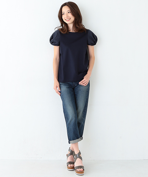 Demi-Luxe BEAMS（デミルクス ビームス）の「Demi-Luxe BEAMS / ボートネック ツイスト袖 プルオーバー（Tシャツ/カットソー・レディース・ホワイト/ネイビー・ONE SIZE）」の12枚目の写真