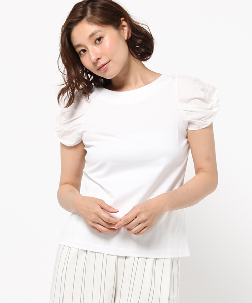 Demi-Luxe BEAMS（デミルクス ビームス）の「Demi-Luxe BEAMS / ボートネック ツイスト袖 プルオーバー（Tシャツ/カットソー・レディース・ホワイト/ネイビー・ONE SIZE）」の13枚目の写真