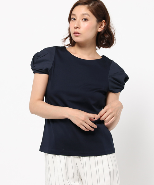 Demi-Luxe BEAMS（デミルクス ビームス）の「Demi-Luxe BEAMS / ボートネック ツイスト袖 プルオーバー（Tシャツ/カットソー・レディース・ホワイト/ネイビー・ONE SIZE）」の14枚目の写真