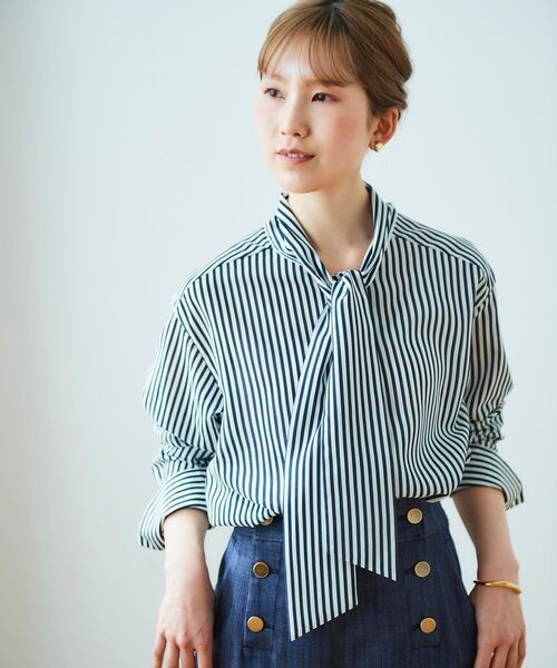 le.coeur blanc(ルクールブラン)の「ローンストライプボウタイシャツ(シャツ/ブラウス・レディース・ブルー系その他4/ブラウン系その他3・38)」の6枚目の写真