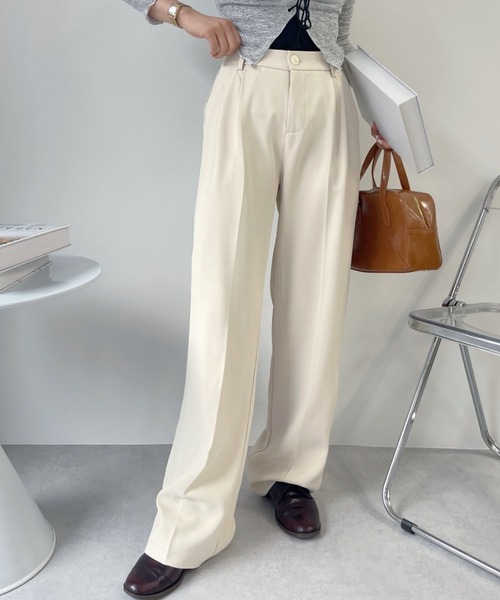 COCOMOMO(ココモモ)の「10色展開 タックスラックスパンツ ハイウエスト セミワイドパンツ スラックス パンツ きれいめ カジュアル オフィスカジュアル 春服 秋服(スラックス・レディース・グリーン/ダークグレー/ブラック/オレンジ/ワイン系/ホワイト/ダークブラウン/ピンク/ブルー/ベージュ・L/M/XL/S)」の5枚目の写真